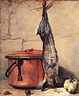 Jean Baptiste Simeon Chardin Famous Paintings - Rabbit, Copper Cauldron and Quince